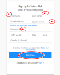 Yahoo Mail Account Registration